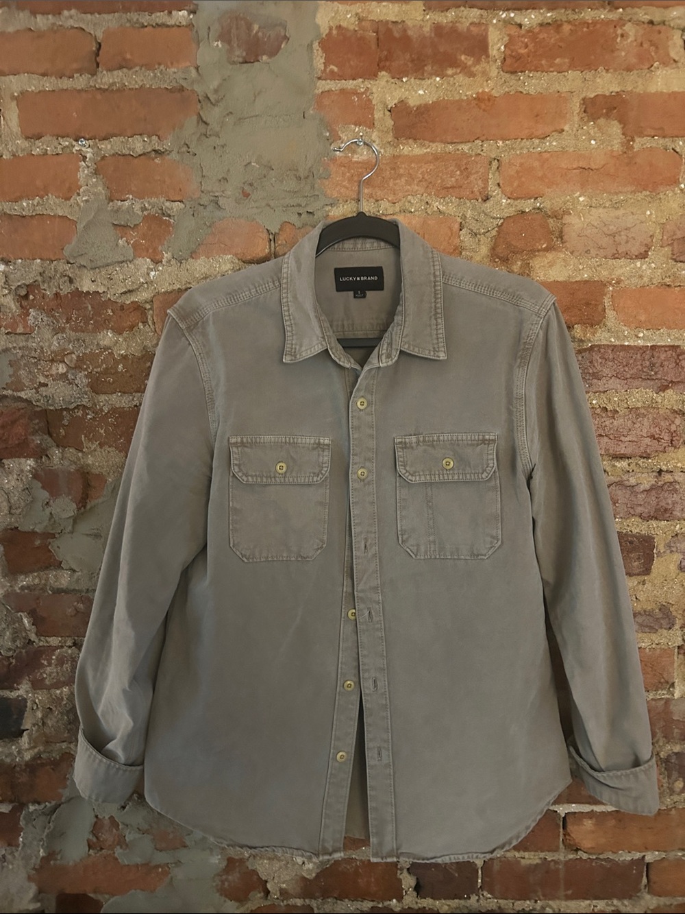 Lucky Brand Light Gray Button-Up Utility Shirt Jacket